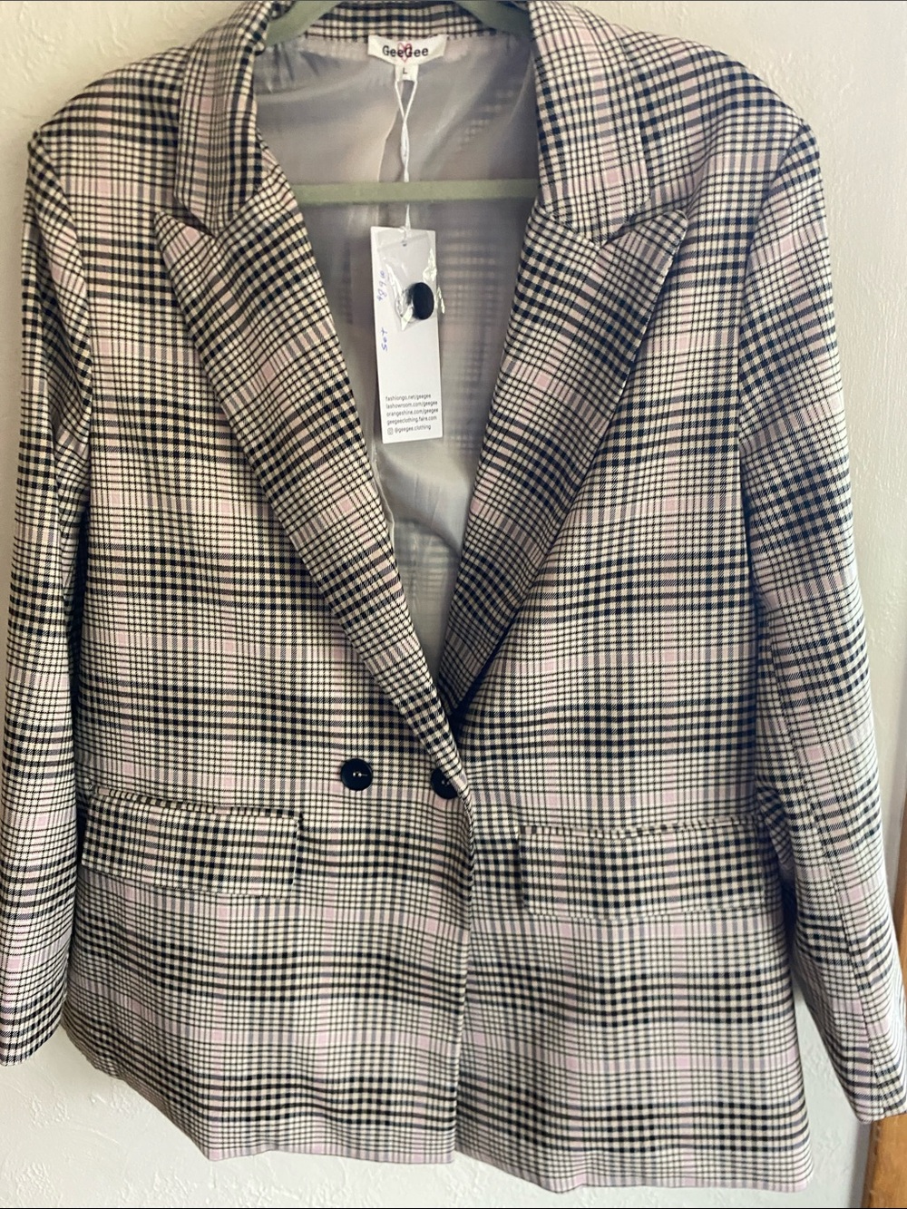 Checked Pink Double-Breasted Suit Blazer